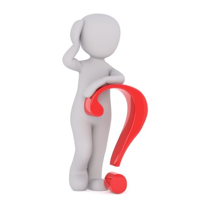 an illustration of a person standing full height leaning on a question mark